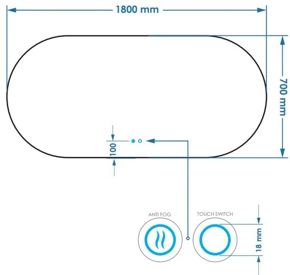 Gliss Design Orion spiegel horizontaal met LED-verlichting en verwarming 180x70cm