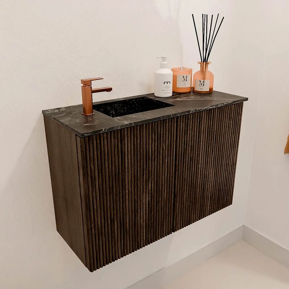 Mondiaz Joya DLux 60cm toiletmeubel walnut met wastafel faye links 1 kraangat lava