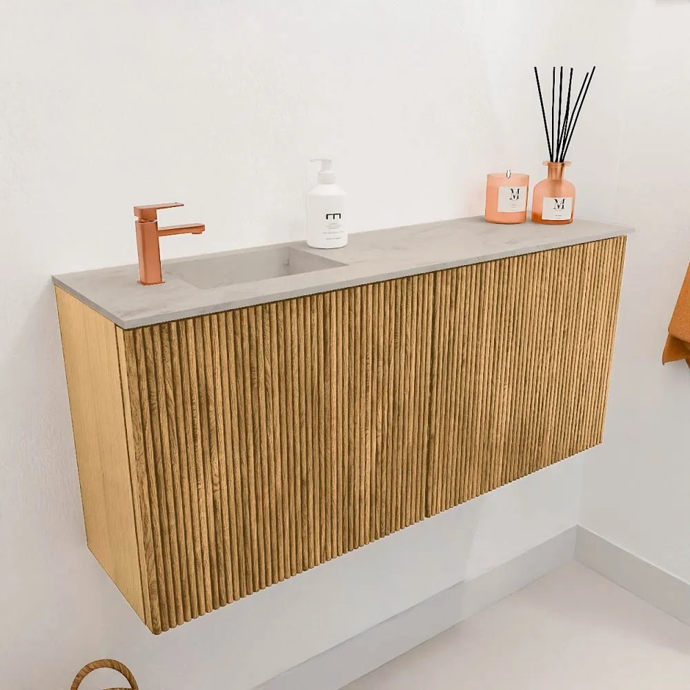 Mondiaz Joya DLux 90cm toiletmeubel oak met wastafel faye links 1 kraangat opalo