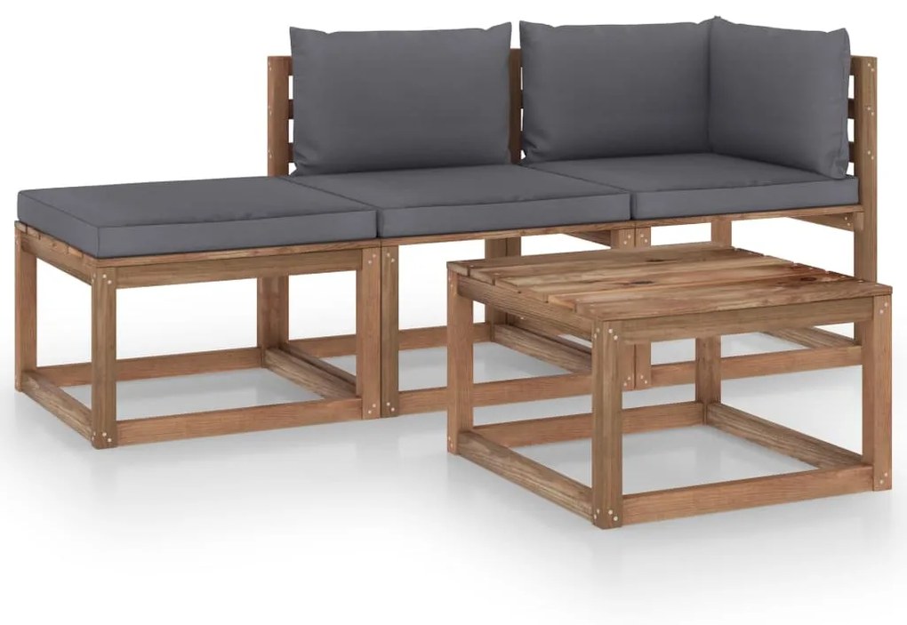 vidaXL 4-delige Loungeset pallet met kussens geïmpregneerd grenenhout