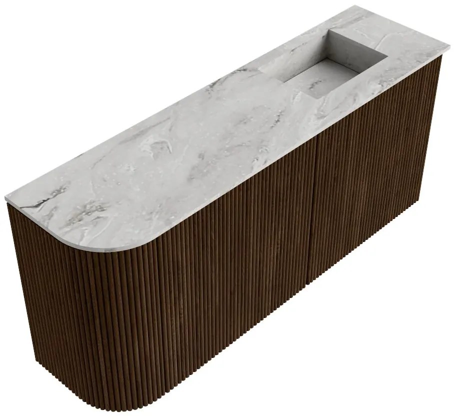 Mondiaz Joya DLux 90cm toiletmeubel ronding links walnut met wastafel faye rechts 1 kraangat glace