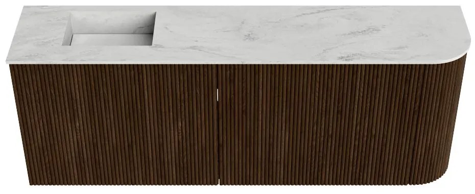 Mondiaz Joya DLux 110cm toiletmeubel ronding rechts walnut met wastafel faye links 1 kraangat opalo