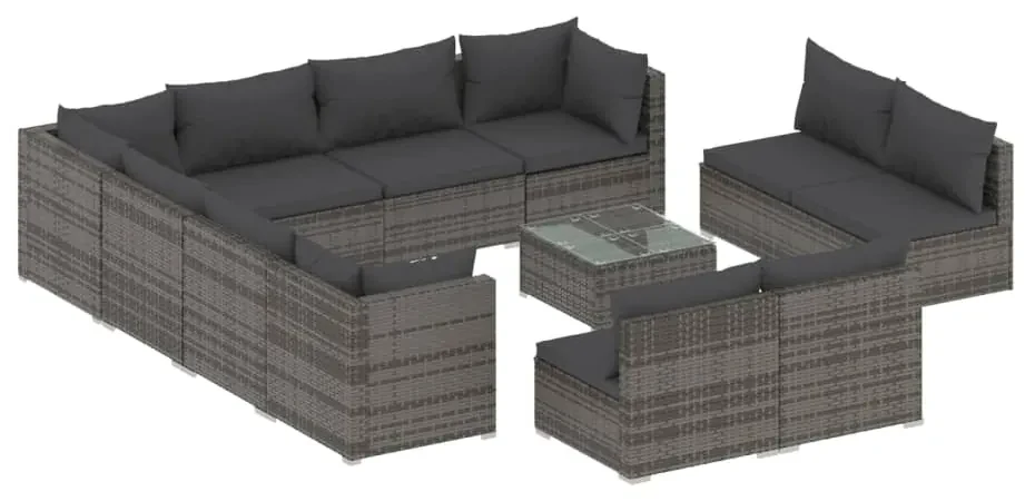 vidaXL 12-delige Loungeset met kussens poly rattan grijs