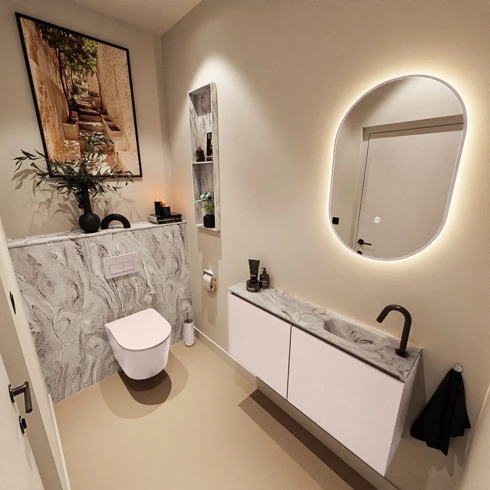 Mondiaz Ture DLux toiletmeubel 100cm rosee met wastafel glace rechts met kraangat