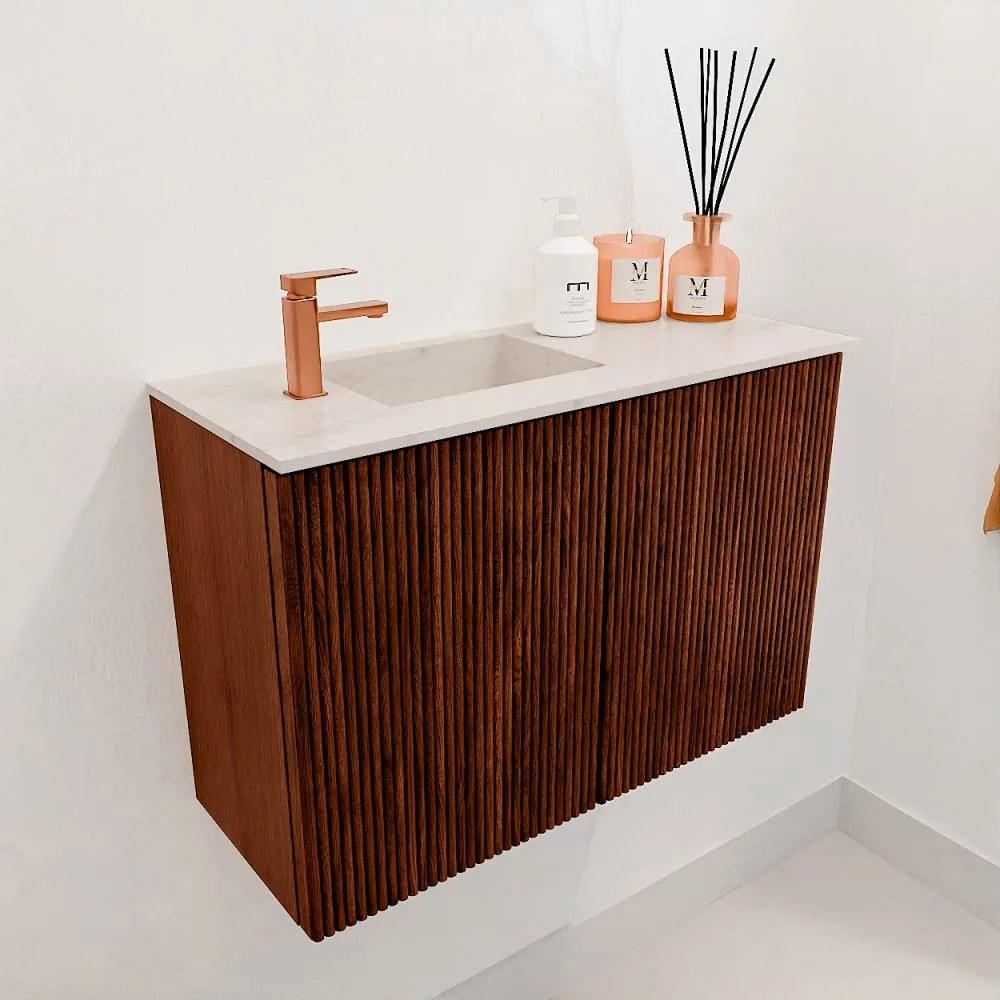 Mondiaz Joya DLux 60cm toiletmeubel ruby met wastafel faye links 1 kraangat meli