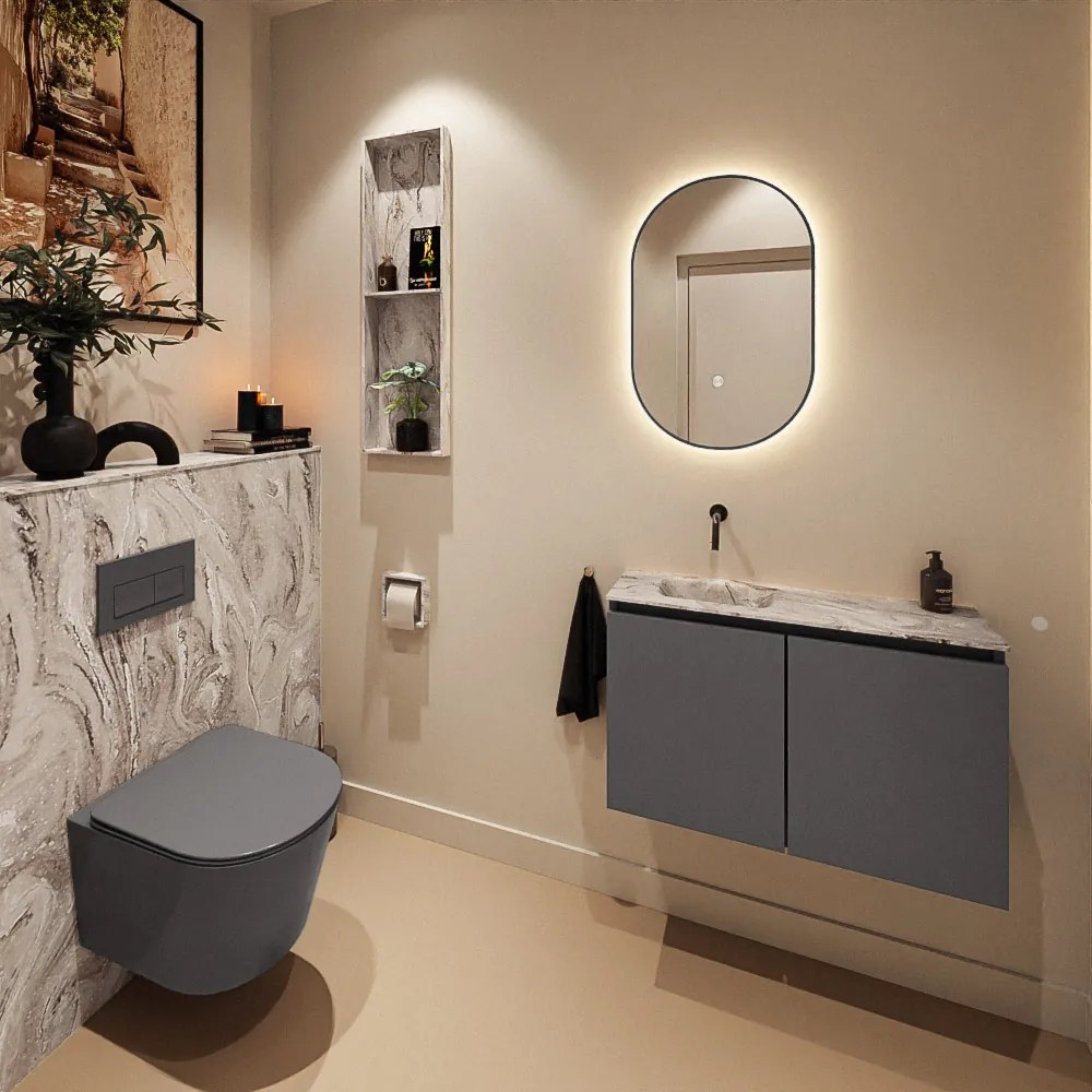 Mondiaz Ture DLux toiletmeubel 80cm dark grey met wastafel glace links zonder kraangat