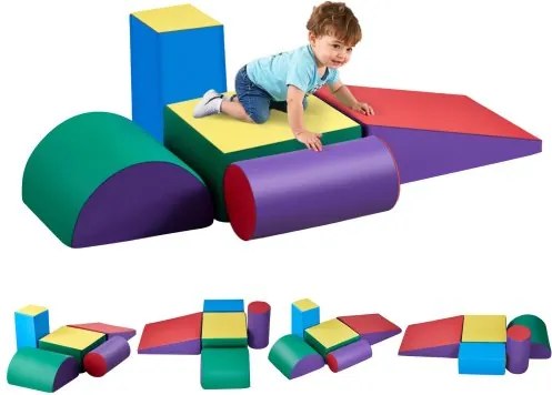 VEVOR Zachte Bouwstenen, Set van 5, Schuimbouwstenen voor Peuters van 6 Maanden tot 3 Jaar, Grote Bouwstenen van PU Leer, Indoor Klim- & Kruipactiviteit Speelset om te Kruipen & Glijden