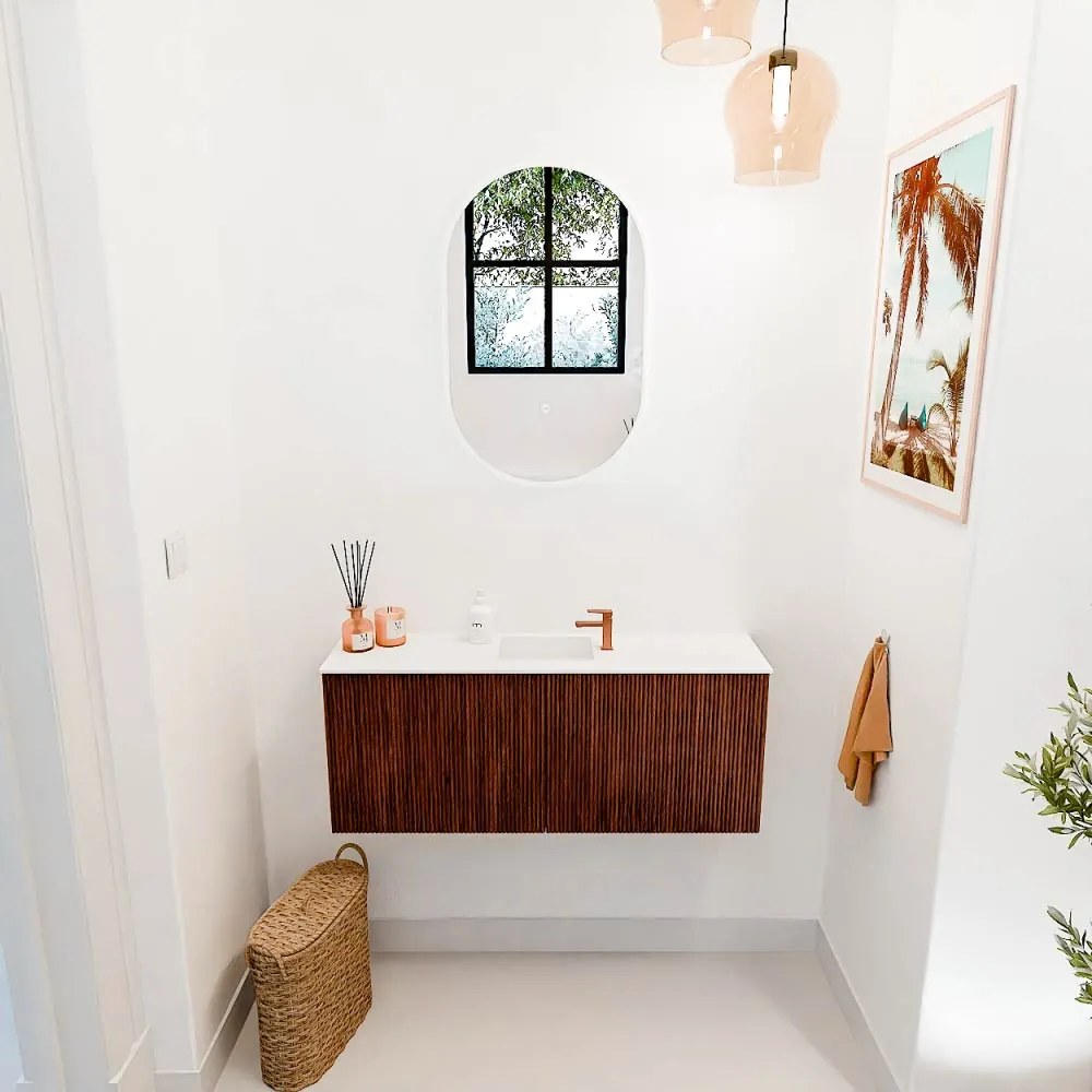 Mondiaz Joya 100cm toiletmeubel ruby met wastafel faye midden 1 kraangat talc