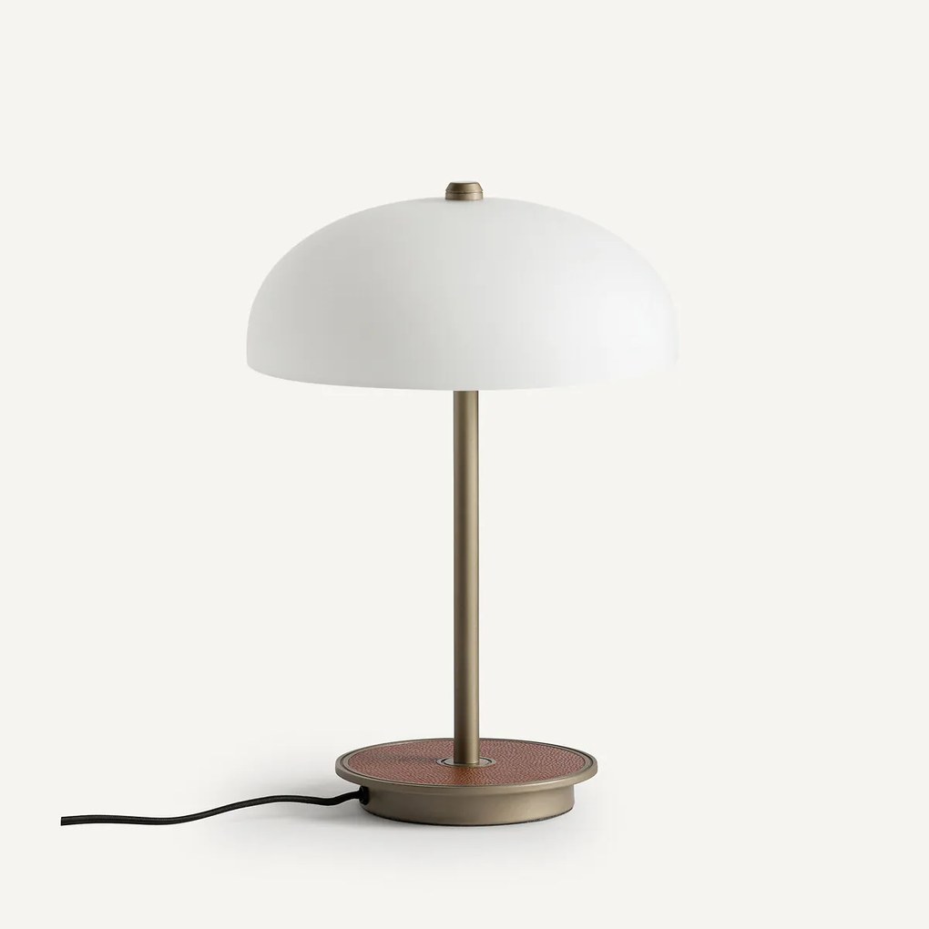 Bureaulamp in glas, metaal en simili, Beaudouin
