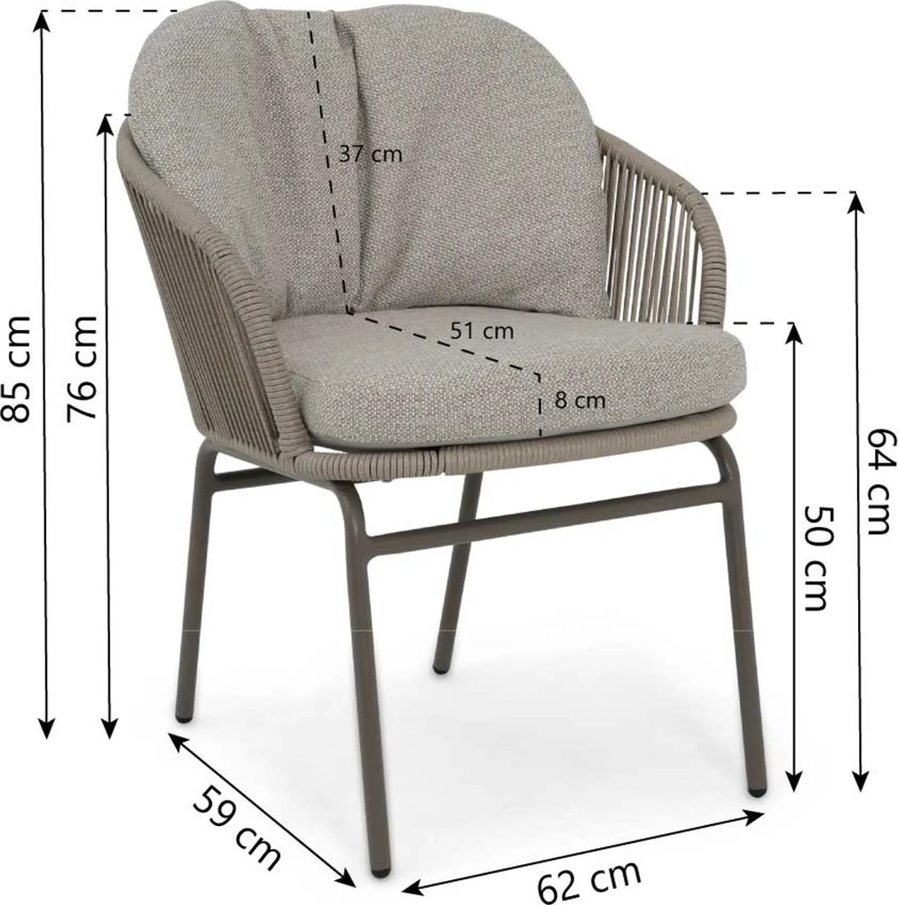 Tuinset Ronde Tuintafel 6 personen 150 cm Rope Taupe  Coco Livo/Arancia