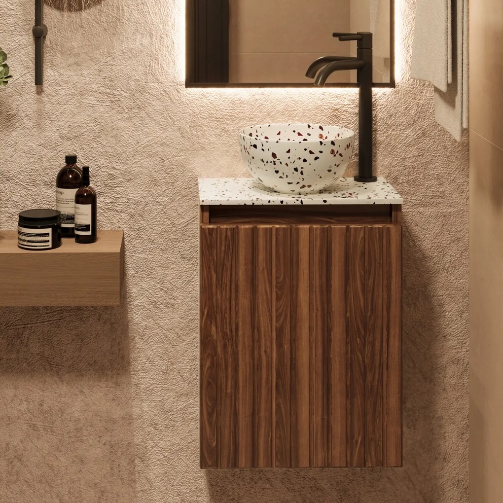 Fontana Terrazzo Micro Marble toiletmeubel met ribbelfront 40cm walnoot