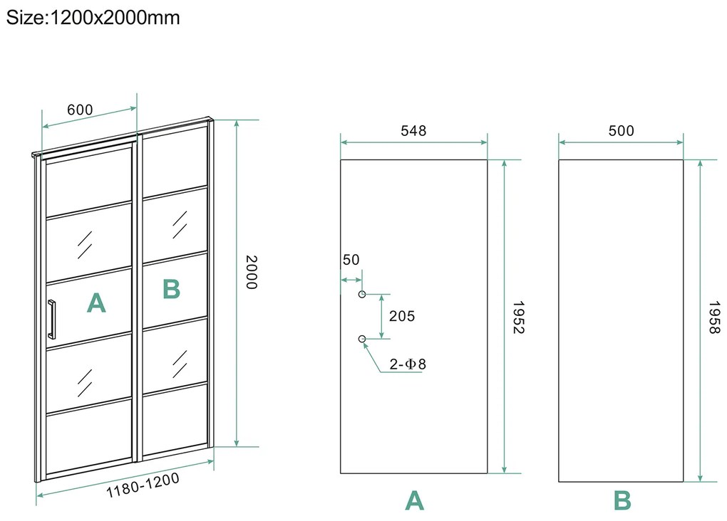 Mueller Skyline nisdeur met vaste wand 120x200 mat zwart anti-kalk