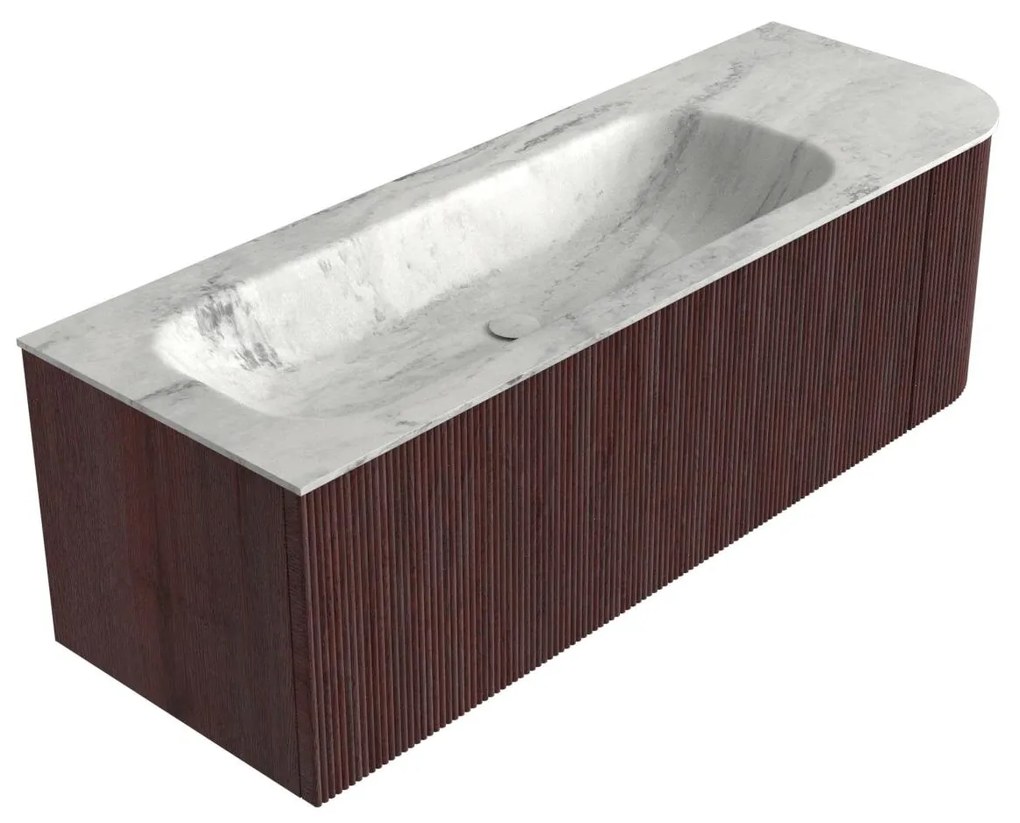 Mondiaz Kurve-dlux 135cm badmeubel ronding rechts ruby met 1 lade en deur en wastafel big medium links zonder kraangat opalo