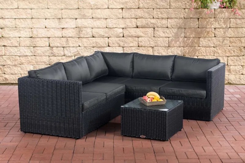 Wicker poly rotan lounge Set LIBERI, Ronde rotan van 5 mm, 25 verschillende kleurencombinaties, comfortabele en praktische stoelen - 5 mm ronde rotan kleur : zwart, kleur bekleding : antraciet