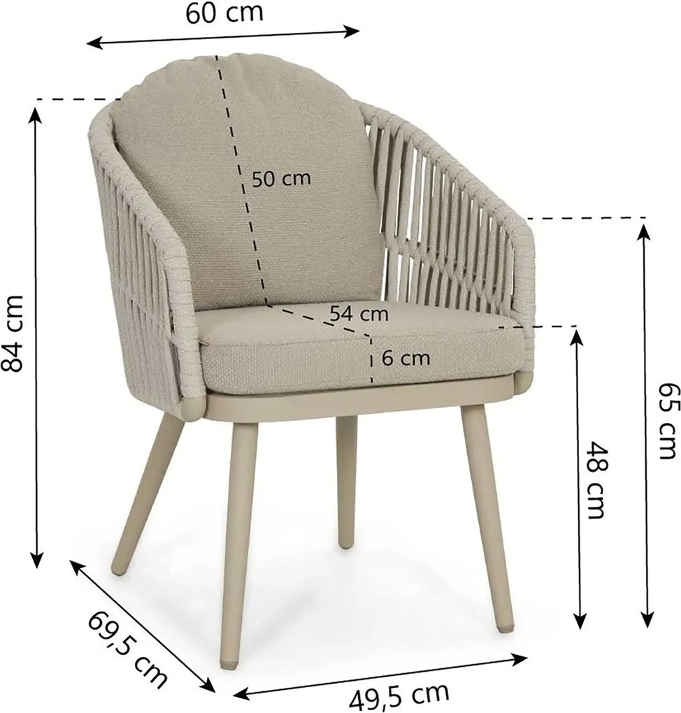 Tuinset Ronde Tuintafel 6 personen 150 cm Rope Zand/Beige  Santika Furniture Santika