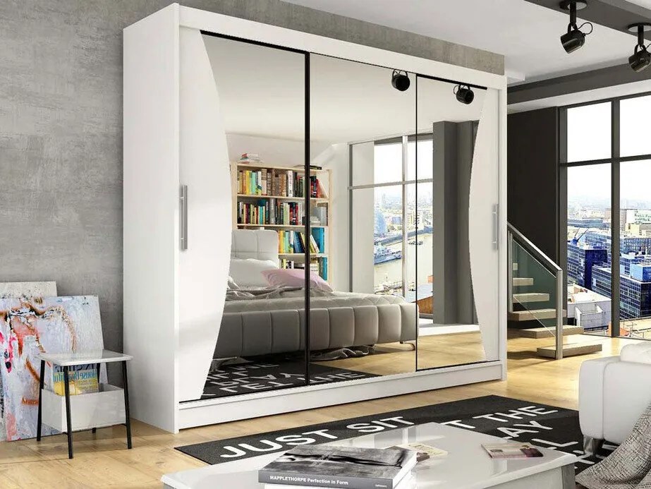 Kledingkast Closico Ordo IV, Wit, 215x250x58cm, 184 kg, Kledingkast deuren: Schuivend, Aantal planken: 9, Aantal planken: 9