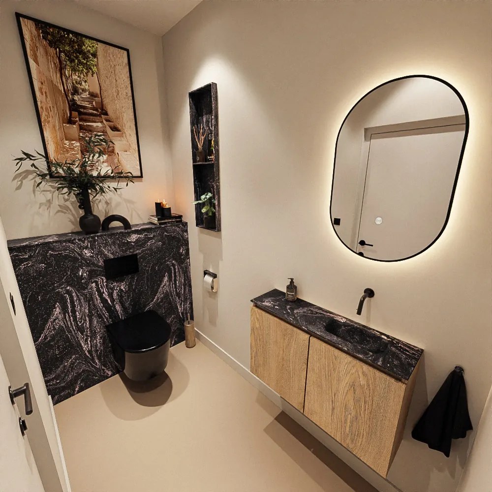 Mondiaz Ture DLux toiletmeubel 80cm washed oak met wastafel lava rechts zonder kraangat