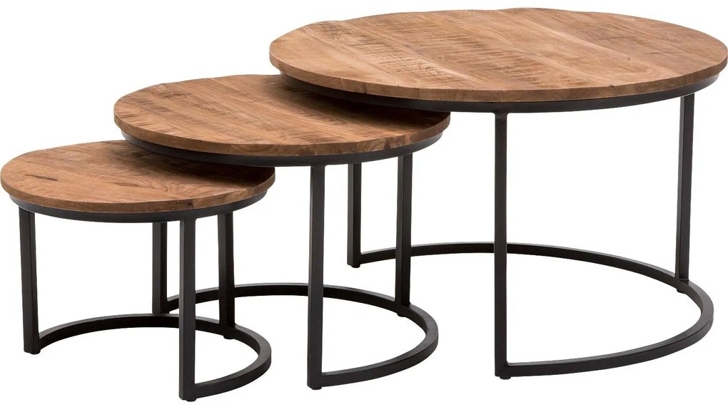 Goossens Salontafel Zida Xl rond, hout mango bruin, urban industrieel, 73 x 44 x 73 cm