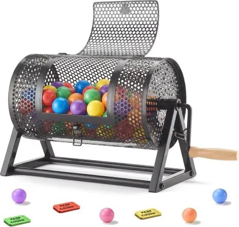VEVOR lottrommel, 295xØ167mm, lottrommel met een capaciteit van 2500 loten of 100 lotballen, lottrommel met slinger en driehoekige standaard, voor evenementen en feesten, zwart