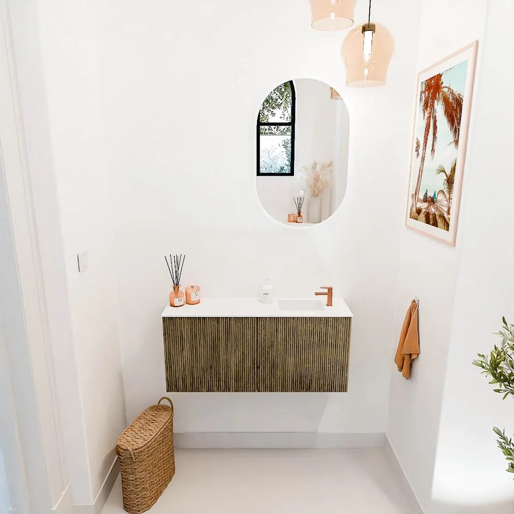 Mondiaz Joya 90cm toiletmeubel dusk met wastafel faye rechts 1 kraangat talc