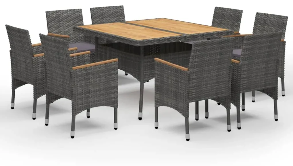 vidaXL 9-delige Tuinset poly rattan en acaciahout grijs
