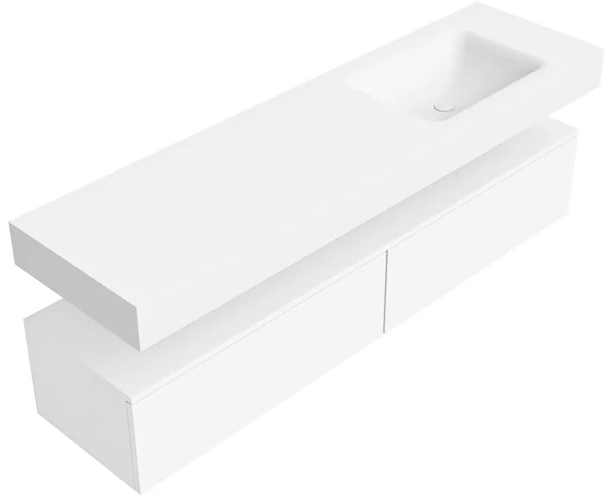 Zaro Alan badmeubel 170cm talc 2 lades met vrijhangende wastafel cloud rechts 1 kraangat talc