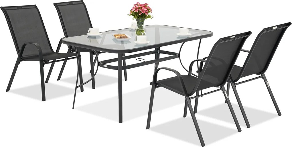 Metalen tuinmeubelen Modena/Bitonto voor 4 personen Garden Point zwart