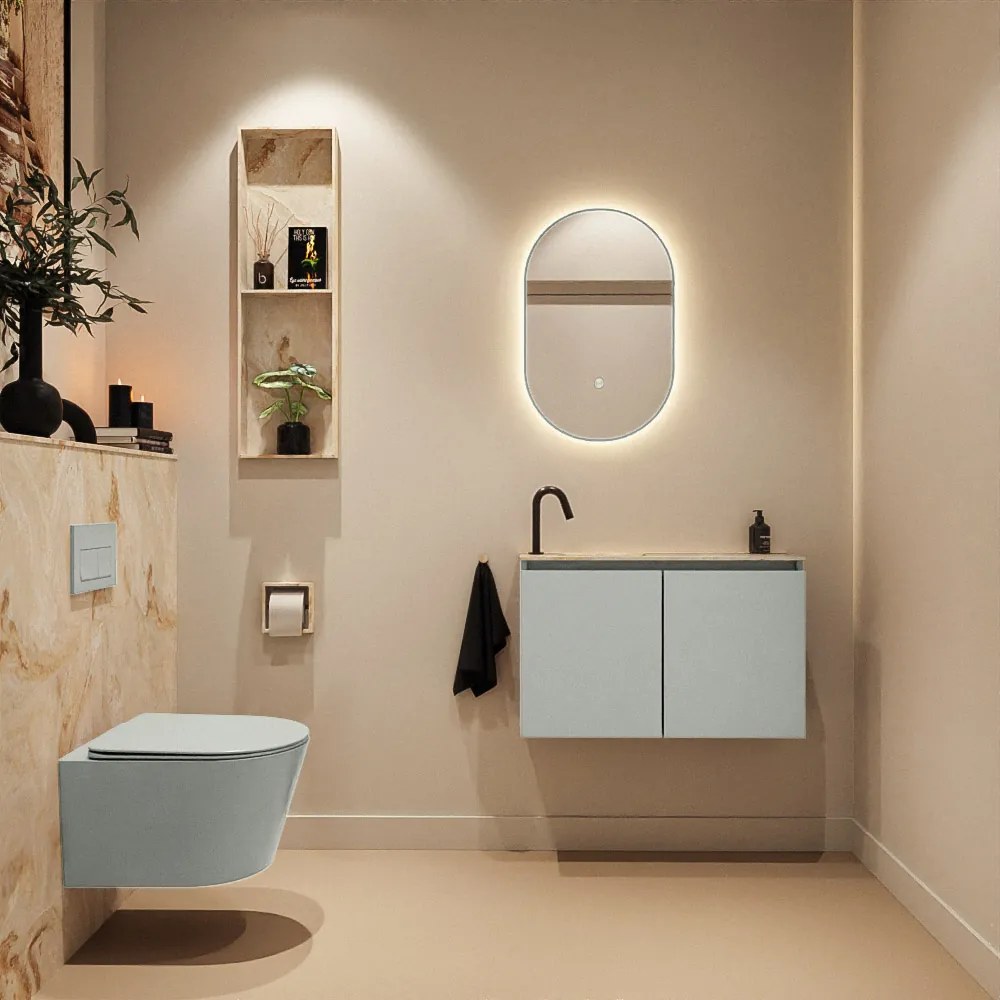 Mondiaz Ture DLux toiletmeubel 80cm greey met wastafel frappe links met kraangat