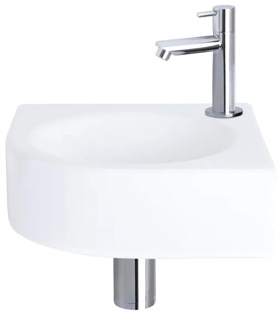 Differnz Cleo fonteinset - 30x30x10cm - Kwartrond - 1 kraangat - Recht chromen kraan - Keramiek Wit SW494076/SW539762/SW679885/SW696219