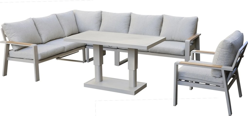 Lola dining hoek loungeset 6 delig verstelbare tafel latte zand