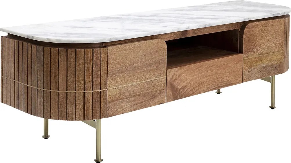 Tv-meubel Mangohout En Marmer - 145x42x48cm.