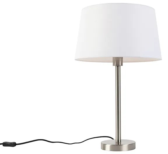 Moderne tafellamp staal met witte kap 32 cm - Simplo