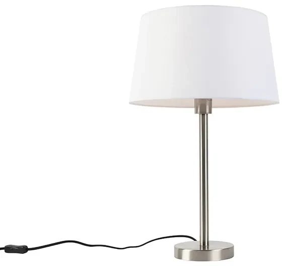Stoffen Moderne tafellamp staal met witte kap 32 cm - Simplo Modern E27 rond Binnenverlichting Lamp
