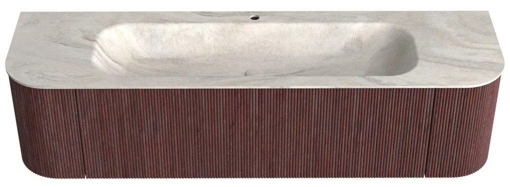 Mondiaz Kurve-dlux 170cm badmeubel ronding links/rechts ruby met 1 lade en 2 deuren en wastafel big large midden 1 kraangat ostra