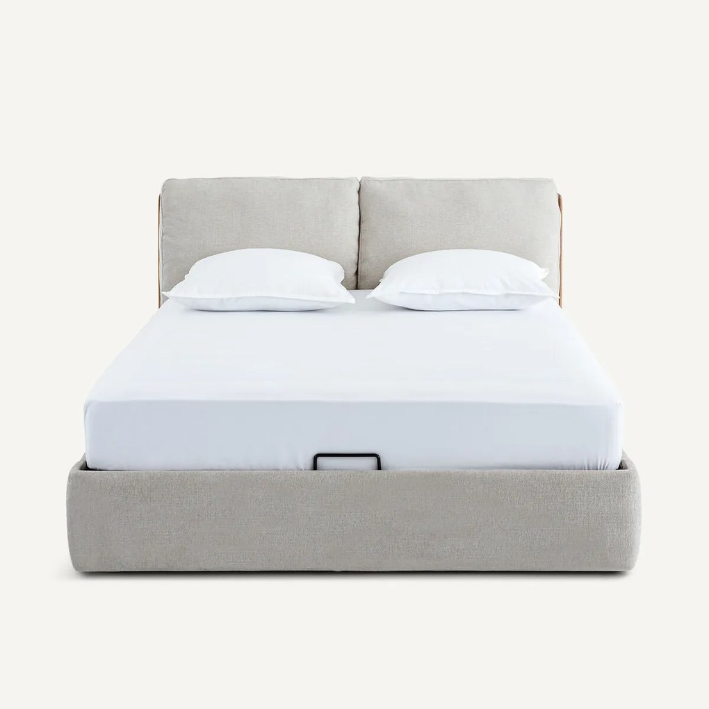 Tweepersoonsbed met opbergruimte, met opklapbare bodem, van eikenhout en fineer, ILOSS