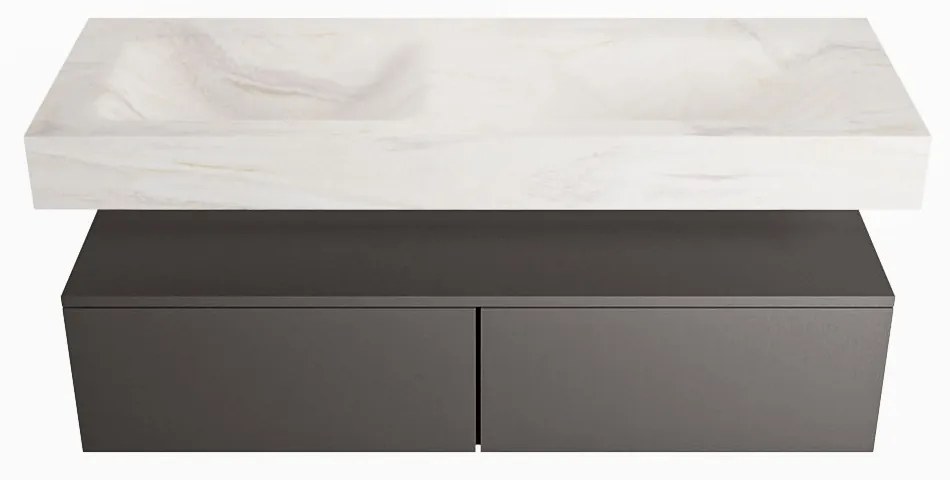 Mondiaz Alan DLux badmeubel 130cm dark grey 2 lades met wastafel ostra dubbel zonder kraangat