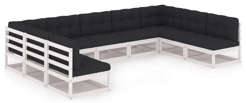 vidaXL 9-delige Loungeset met kussens massief grenenhout wit