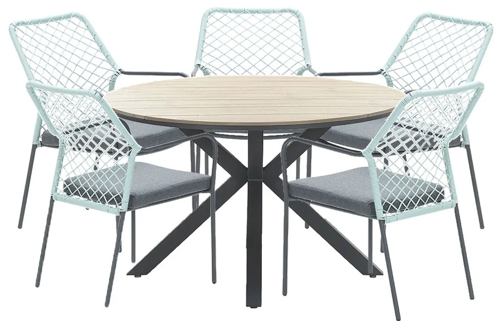 Garden Impressions Ross tuinset 6-delig zacht groen - Tulli tuintafel Ø148x75 cm light teak look