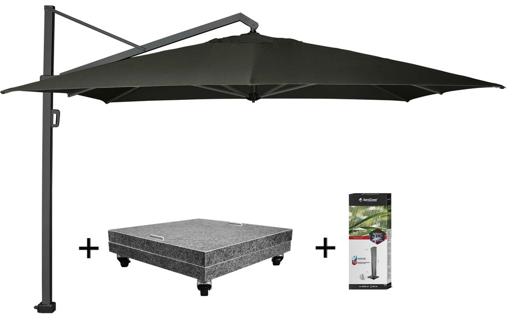 Icon zweefparasol 400x300 cm faded black met 150 KG voet en hoes