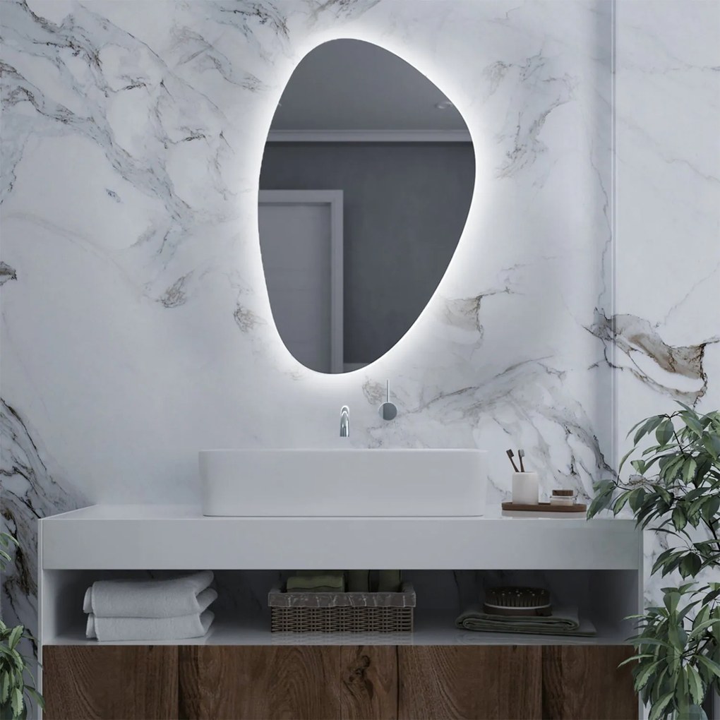 Kiezelvormige spiegel met LED-verlichting G7