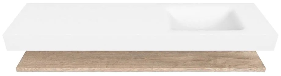 Zaro Alan badmeubel 170cm met planchet washed oak en vrijhangende wastafel cloud rechts zonder kraangat talc