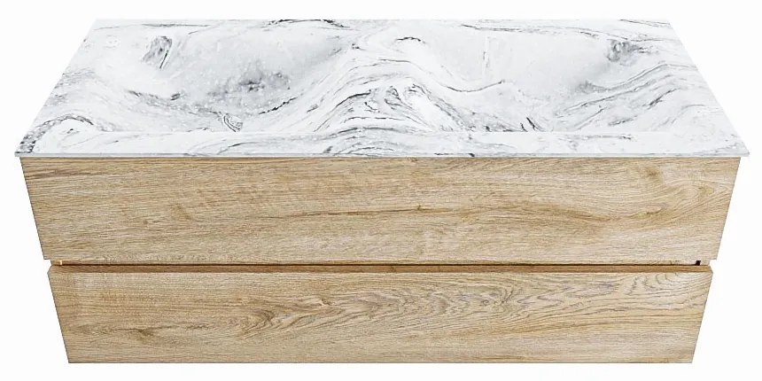 Mondiaz Vica DLux badmeubel 120cm washed oak 2 lades met wastafel glace dubbel zonder kraangat