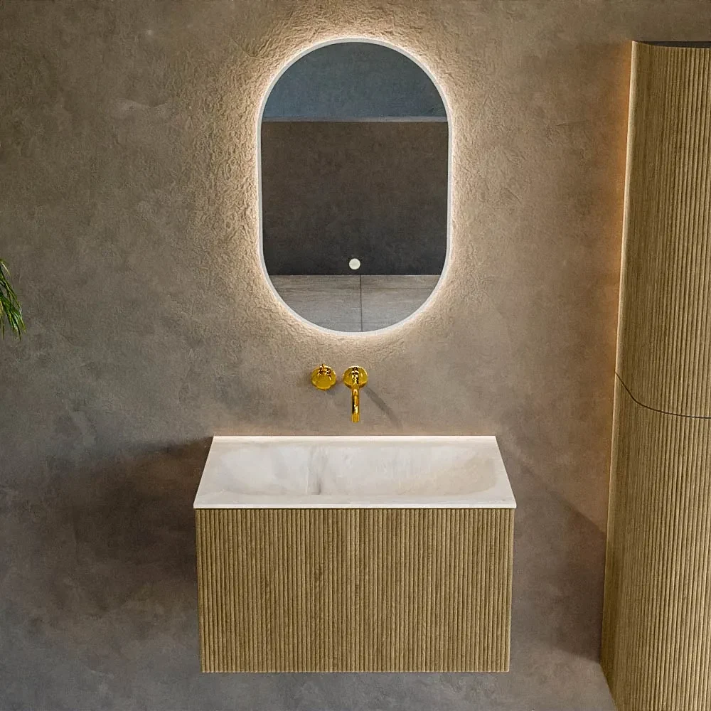 Mondiaz Kurve-dlux 70cm badmeubel dusk met 1 lade en wastafel big small midden zonder kraangat frappe