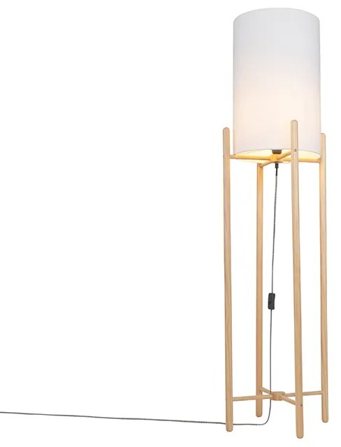 Stoffen Landelijke vloerlamp hout met witte kap - Lengi Landelijk E27 cilinder / rond Binnenverlichting Lamp