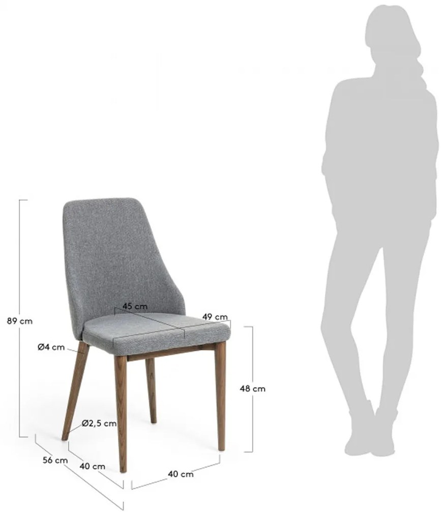 Kave Home Rosie Eetkamerstoel Walnoot Hout Lichtgrijs