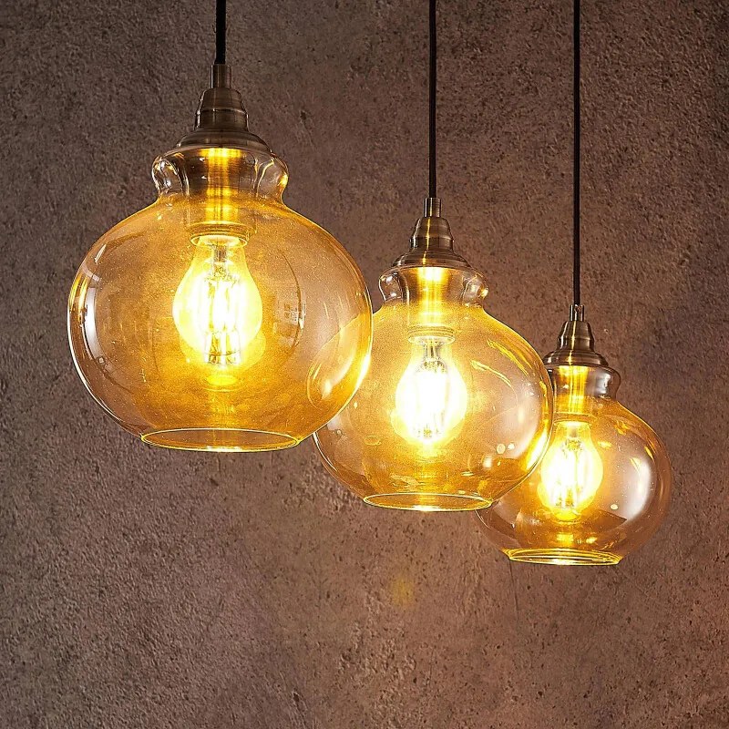 Tymoni glazen hanglamp, amber, 3lamps lampen24 BIANO