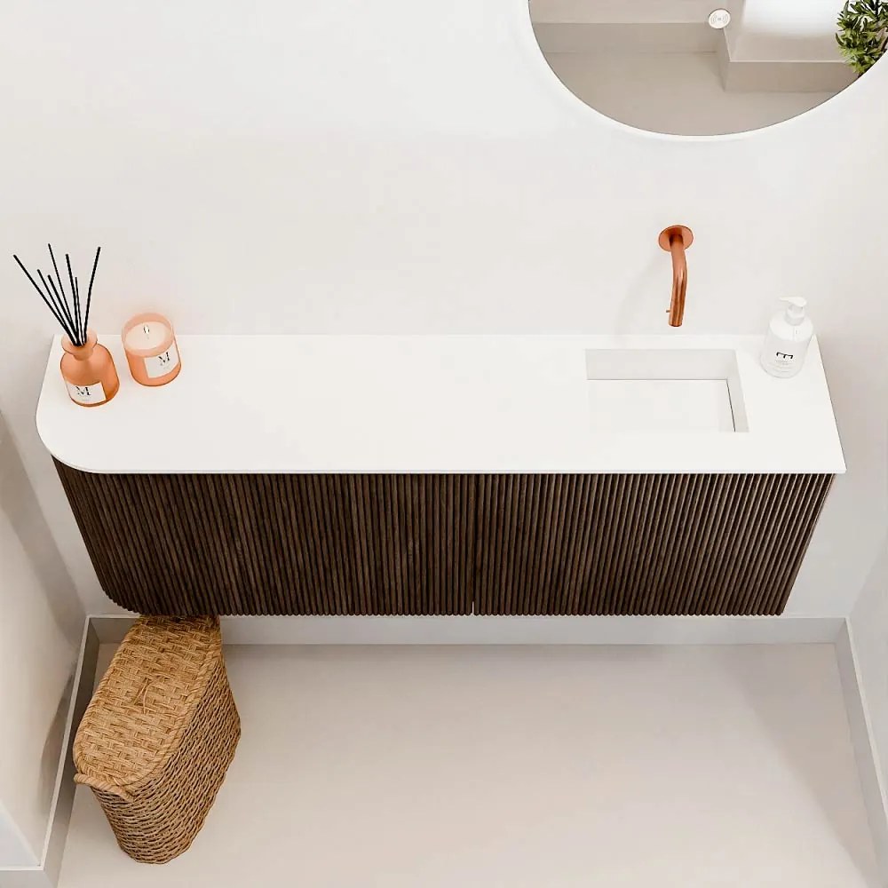 Mondiaz Joya 110cm toiletmeubel ronding links walnut met wastafel faye rechts zonder kraangat talc