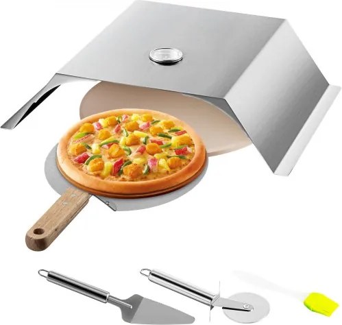 VEVOR Pizza Oven Buiten 48 x 35 x 17 cm Pizza Oven Kit 3 kg Zilver Roestvrijstalen Pizzaoven zeer Geschikt voor het Bakken van Pizza, Desserts, Vlees en Groenten in Buitentuinen, Terrassen en Patio's