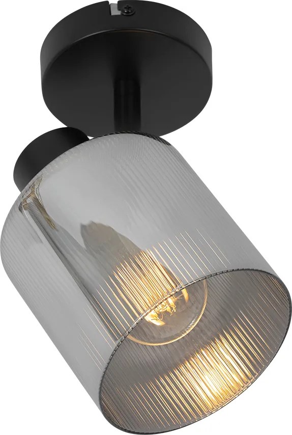 Art Deco plafondspot zwart met smoke glas verstelbaar - Laura