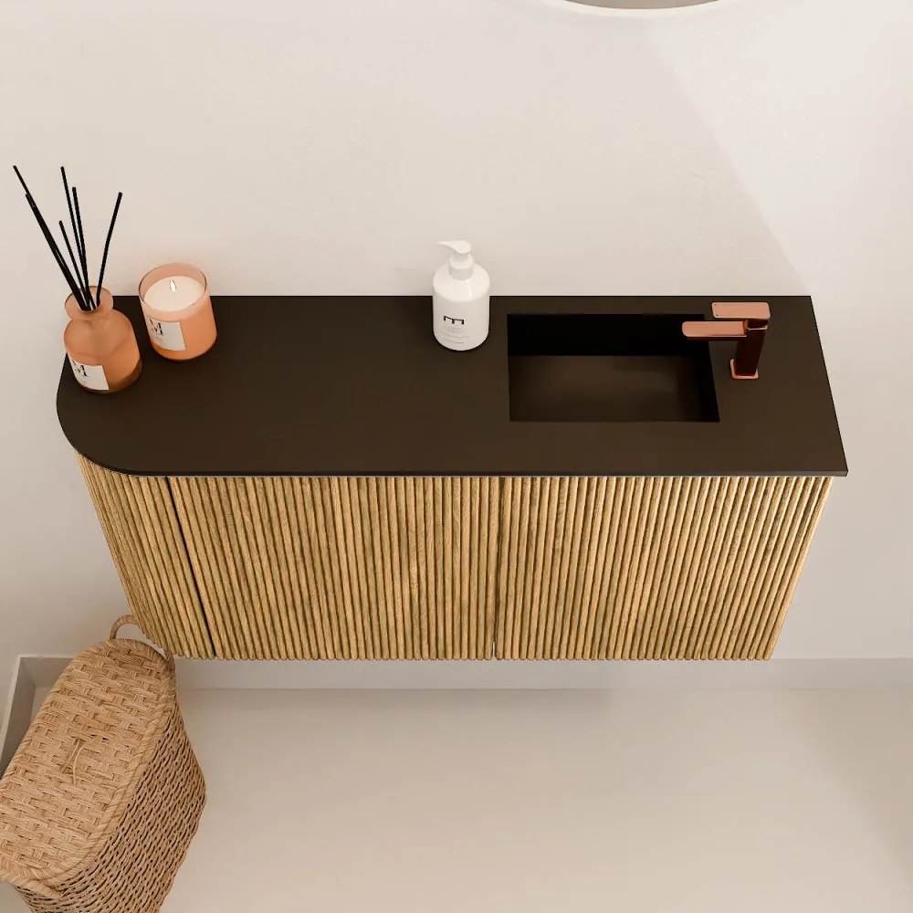 Mondiaz Joya 80cm toiletmeubel ronding links oak met wastafel faye rechts 1 kraangat urban